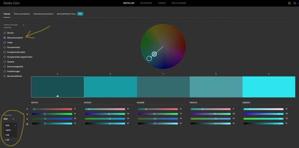 Adobe Color Eine eigene Farbpalette für Dashboards entwickeln