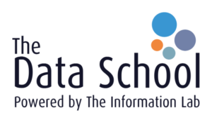 Logo der Data School mit Schriftzug und bunten Punkten, die f&uuml;r Datenvisualisierung stehen.
