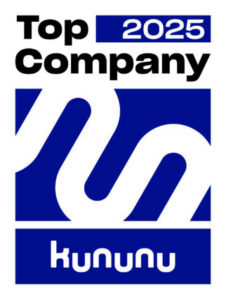 Logo mit dem Text "Top Company 2025" und "kununu" in Blau und Wei&szlig;.