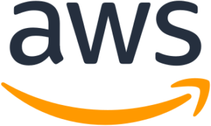 Logo von Amazon Web Services (AWS) mit schwarzem Schriftzug und orangefarbener Kurve.