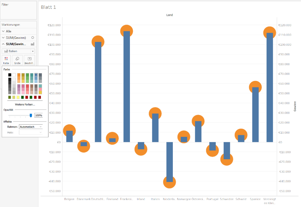 How can I change colour on individual bars in Tableau?