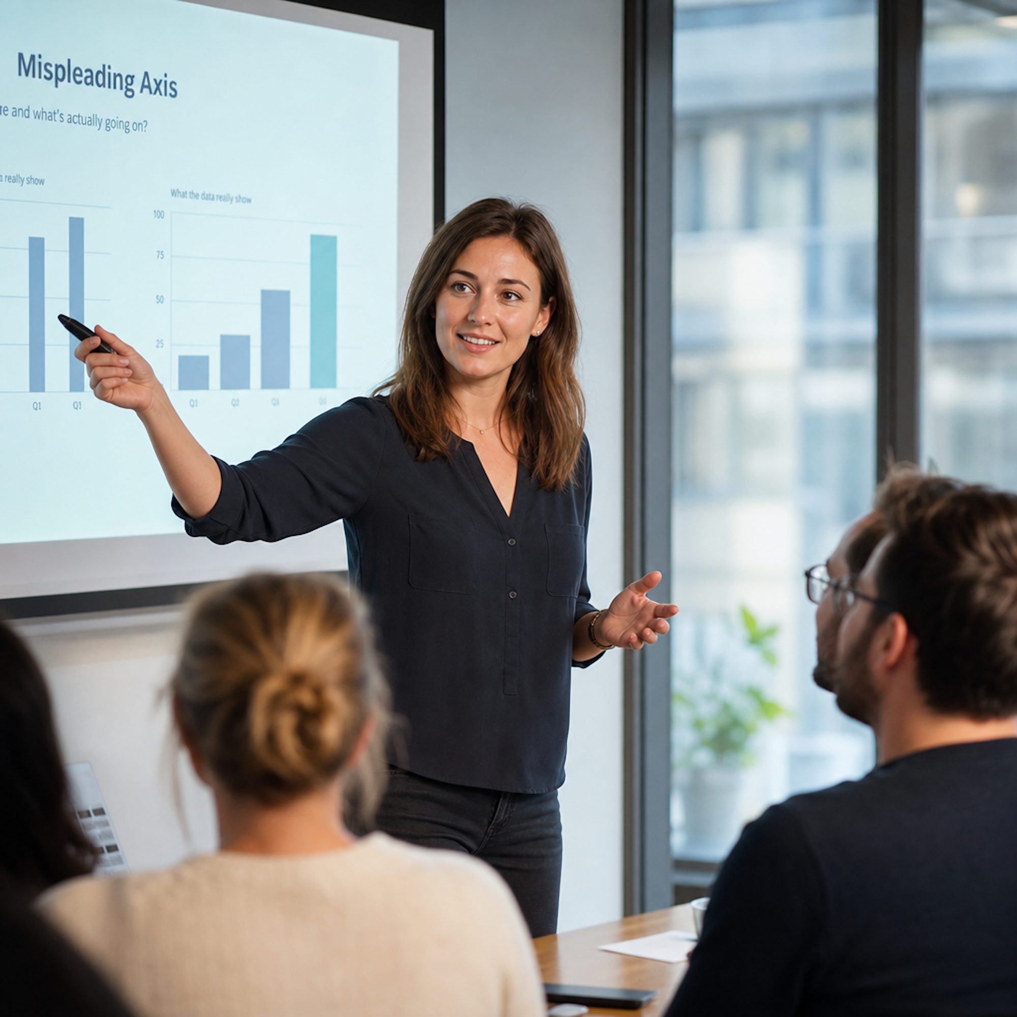 Trainerin von The Information Lab erkl&auml;rt einen Tableau-Workflow im Pr&auml;senz-Training
