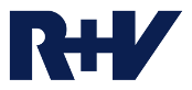 Logo der R+V Versicherung in blauer Schrift auf hellem Hintergrund.