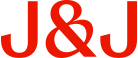 Rote Schriftzüge „J&J“ in einer klaren, modernen Schriftart.