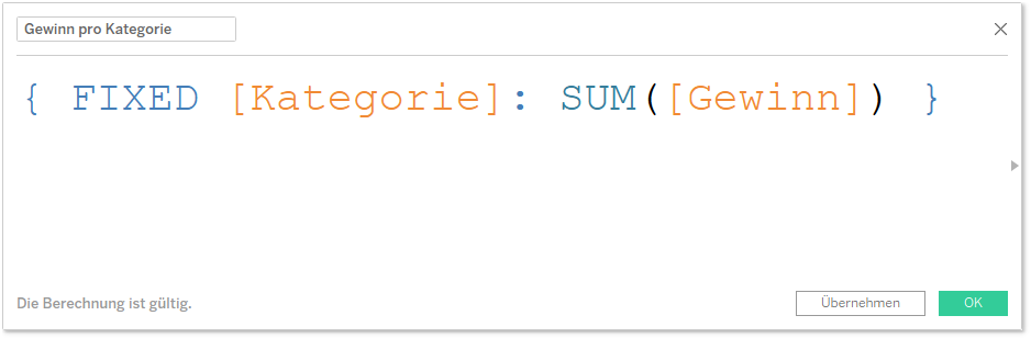 LOD-Ausdruck in Tableau: Gewinn pro Kategorie