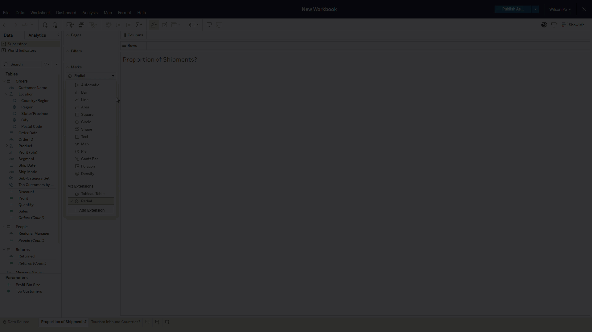 Animierte Darstellung einer Radial-Visualisierung, erstellt mit einer Tableau-Erweiterung.