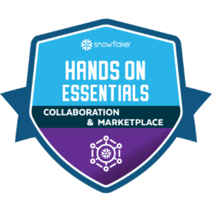Abzeichen mit dem Text „Hands On Essentials“ und Symbol für Zusammenarbeit und Marktplatz in Blau- und Violetttönen.