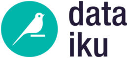 Ein minimalistisches Logo mit einem Vogel und dem Text "dataiku" in moderner Schriftart.