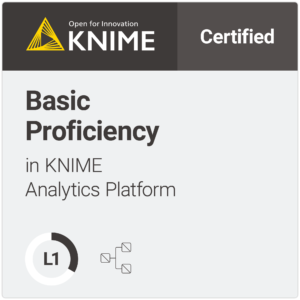 Zertifikat für grundlegende Kenntnisse in der KNIME Analytics Plattform, Stufe L1.
