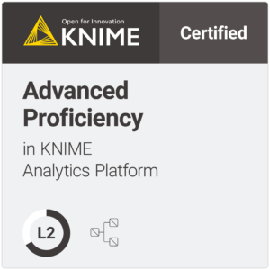Zertifikat für fortgeschrittene Kenntnisse in der KNIME Analytics Platform, Stufe L2.