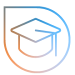 Ein stilisiertes Symbol eines Abschlusshutes in Blau- und Oranget&ouml;nen.