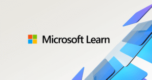 Logo von Microsoft Learn mit bunten geometrischen Formen im Hintergrund.