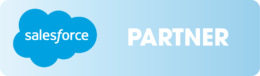 Salesforce-Logo in blauer Wolkenform mit dem Wort „PARTNER“ in großen, weißen Buchstaben.
