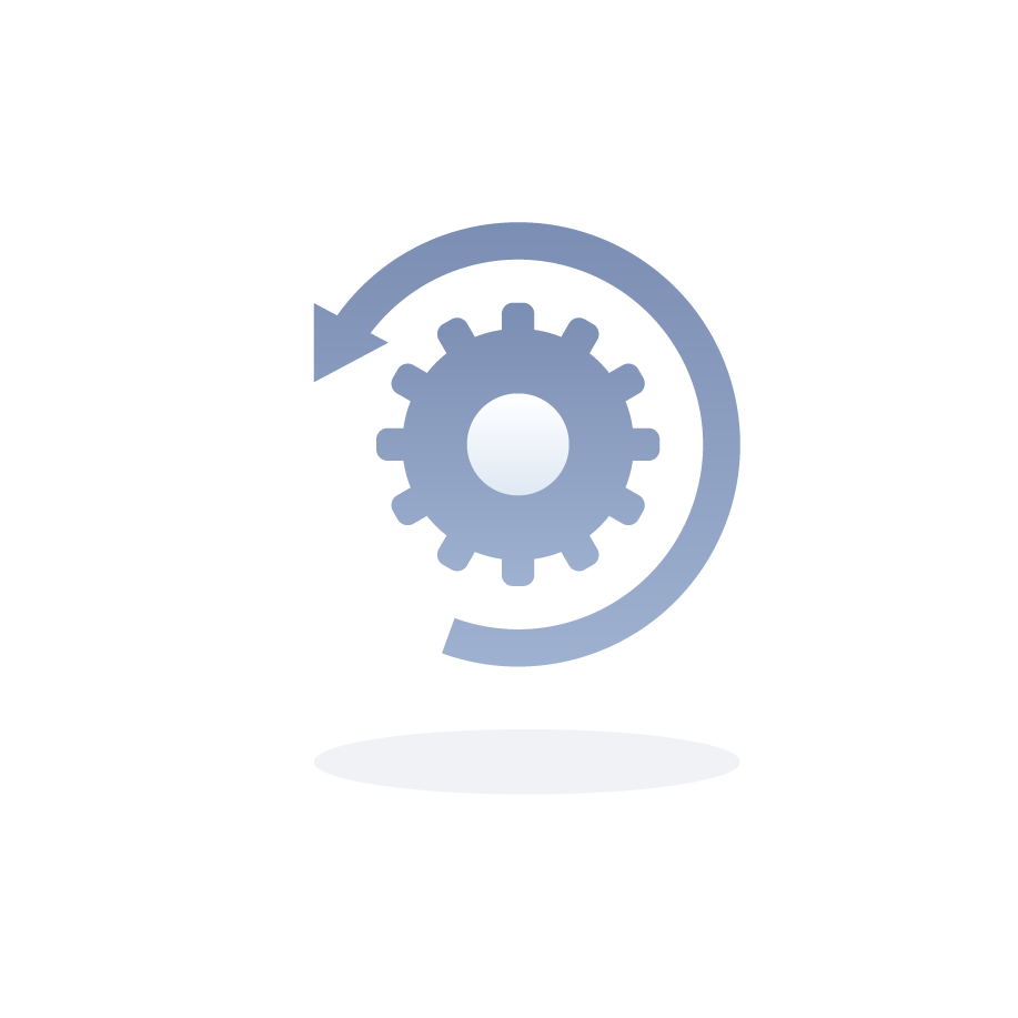 Ein blauer Zahnrad-Icon mit einem Pfeil, der eine kreisf&ouml;rmige Bewegung symbolisiert.