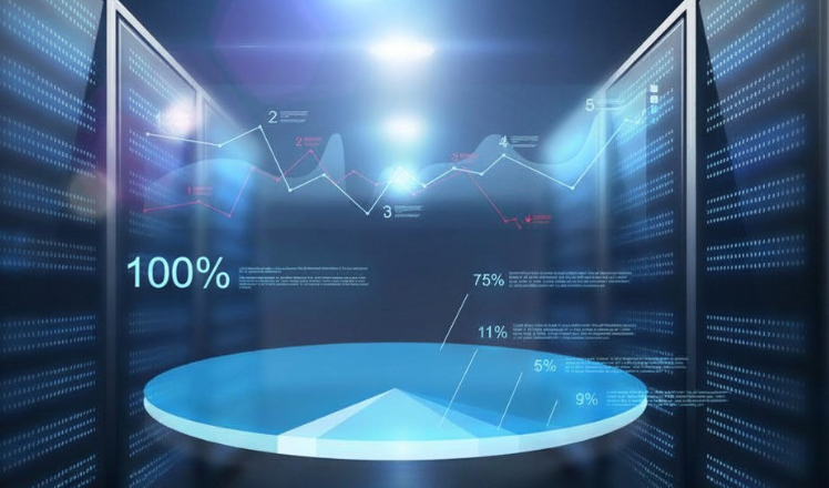 Grafik mit Datenvisualisierung: Balkendiagramme und Kreisdiagramm zeigen prozentuale Werte in einem digitalen Umfeld.