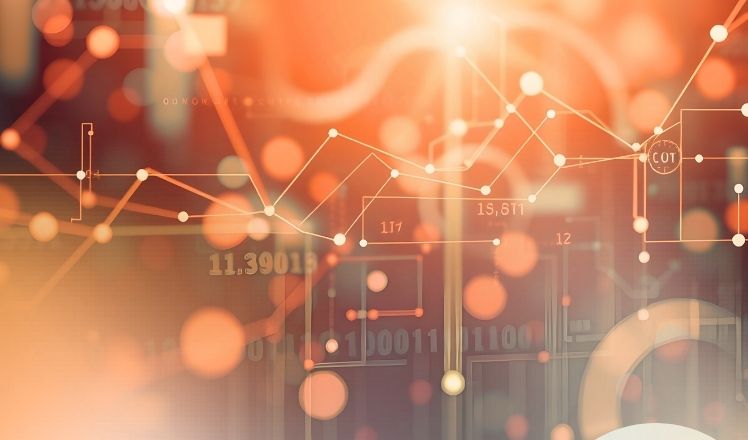 Diagramm mit Datenpunkten und Linien, die Trends in einem digitalen Finanzkontext darstellen.
